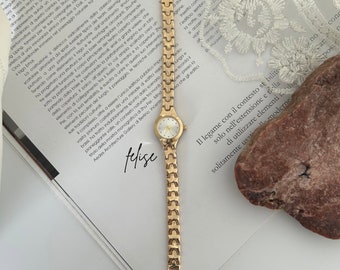 Reloj de pulsera vintage de oro, reloj de pulsera para mujer Dainty, reloj de oro pequeño, reloj de pulsera minimalista para mujer, reloj de esfera redonda, presente para ella