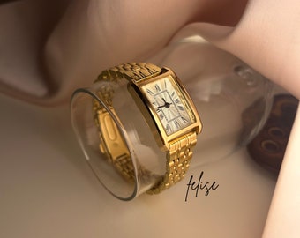 Reloj de pulsera de mujer de oro, reloj de números romanos, reloj de mujer vintage, reloj delicado para mujer, reloj duradero de acero inoxidable, regalo para ella