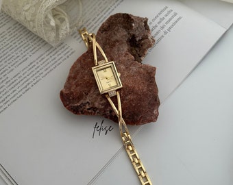 Vintage-Damenarmbanduhr, CZ-Vintage-Uhr, elegante Uhr für Damen, römisches Ziffernblatt, minimalistische Retro-Uhr, Geschenk für Sie