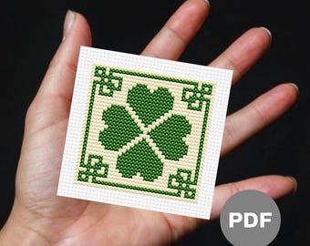 Four Leaf Clover Mini Cross Stitch Pattern – St Patrick's Day Pixel Art (Digital Download)