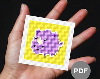 Purple Rhinoceros Mini Cross Stitch Pattern - Small Pixel Art (Digital PDF)