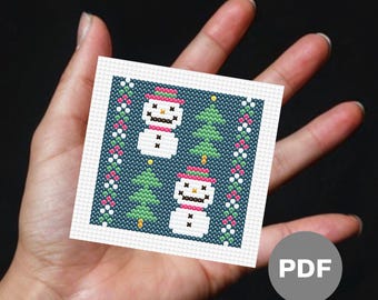 Snowmen Fair Isle Christmas Mini Cross Stitch Pattern – Tiny Pixel Art (Digital PDF)