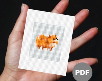 Pomeranian Puppy Mini Cross Stitch Pattern - Pixel Art (Digital PDF)