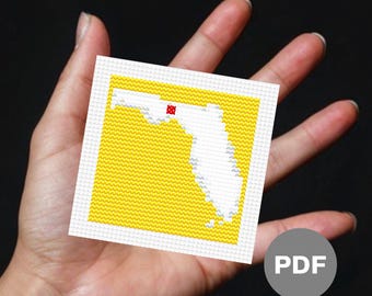 Florida State Outline Mini Cross Stitch Pattern - Tiny Pixel Art (Digital PDF)