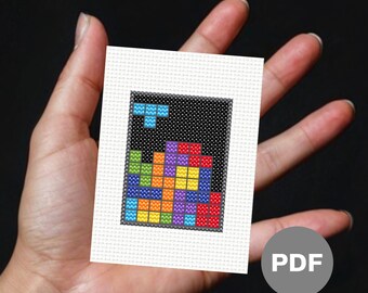 80s Puzzle Game Mini Cross Stitch Pattern – Tiny Pixel Art (Digital PDF)