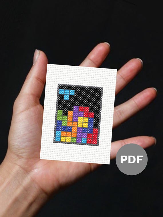 80s Puzzle Game Mini Cross Stitch Pattern – Tiny Pixel Art (Digital PDF)