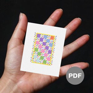 Diagonal Granny Squares Patchwork - Mini Cross Stitch Pattern, Pixel Art, Small Tiny Cross Stitch, Digital PDF Instant Download