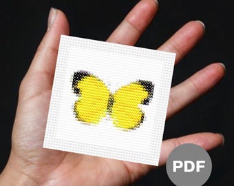 Yellow Butterfly Mini Cross Stitch Pattern – Tiny Pixel Art (Digital PDF)