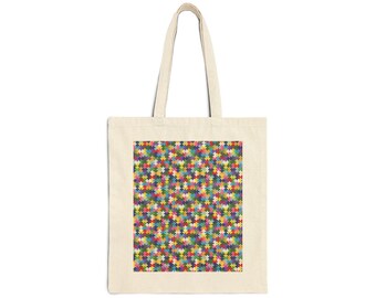 Colourful Mosaic Puzzle Pattern Cross Stitch Effect Tote Bag | Vibrant Geometric Pixel Art