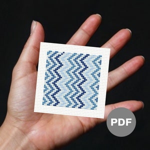 Blue Zigzag Mini Cross Stitch Pattern - Pixel Art (Digital PDF)