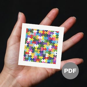 カラフルなジグソーパズル - ミニクロスステッチパターン、ピクセルアート抽象、小さなクロスステッチ、デジタルPDFインスタントダウンロード
