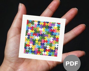 Colorful Jigsaw Puzzle Mini Cross Stitch Pattern – Tiny Pixel Art (PDF Pattern)