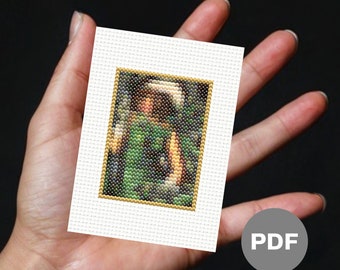 Tamara de Lempicka Mini Cross Stitch Pattern - Art Deco Portrait (Digital PDF)