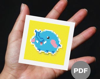 Blue Elephant Mini Cross Stitch Pattern - Tiny Pixel Art (Digital PDF)