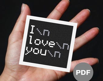 Geeky Valentine Mini Cross Stitch Pattern – I Love You Pixel Art (Digital PDF)