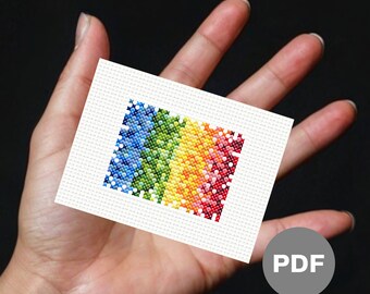 Mini schema punto croce patchwork arcobaleno – Pixel art astratta (PDF digitale)