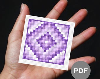 Purple Diamond Mini Cross Stitch Pattern - Abstract Geometric Pixel Art (Digital PDF)