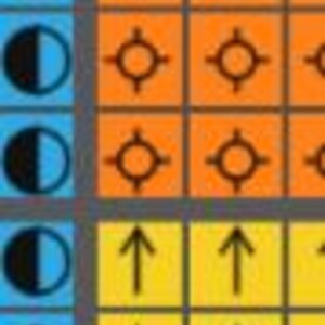 Image of a section of a pattern sample of a mini cross stitch of an 80s puzzle video game.