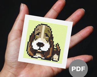 Bassett Hound Mini Cross Stitch Pattern - Tiny Pixel Art (Digital PDF)