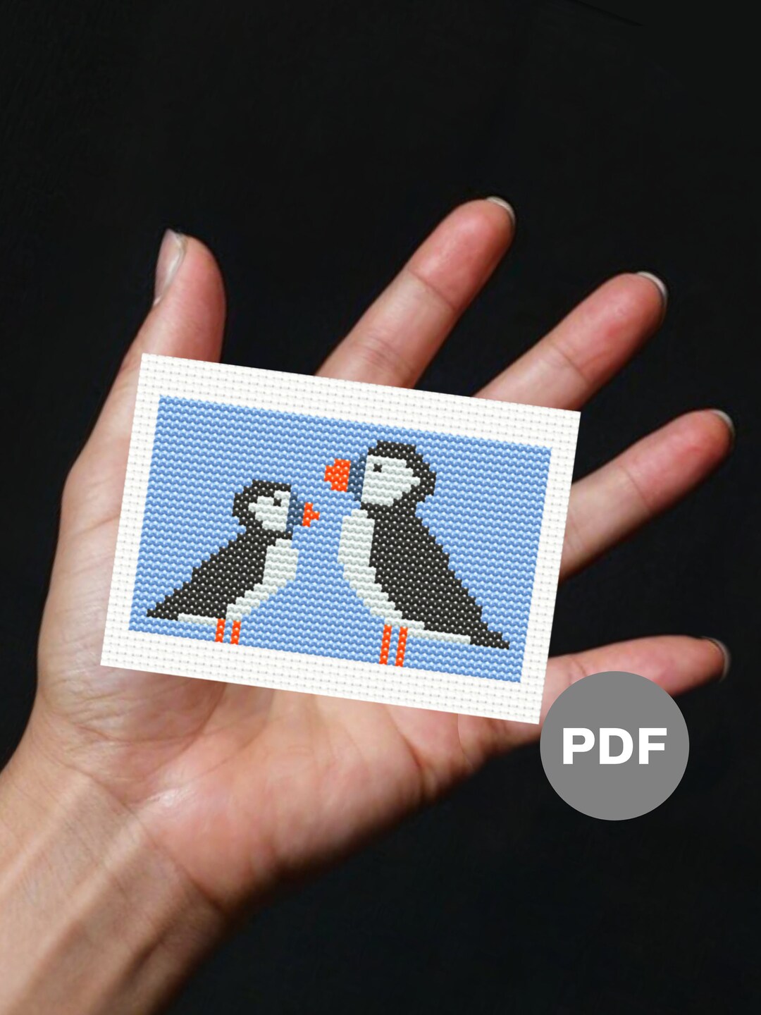 Mini Puffin Pattern Banknote Rathlin Island Puffins - Mini Pixel Art Cross Stitch Pattern (digital ...