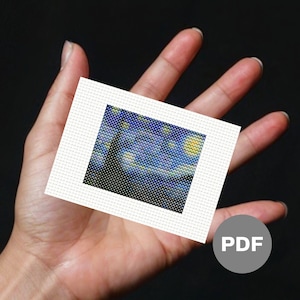 The Starry Night - Mini Cross Stitch Pattern, Pixel Art, Small Tiny Cross Stitch, Digital PDF Instant Download, Vincent van Gogh