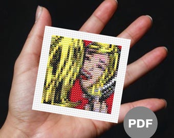 Roy Lichtenstein Mini Cross Stitch Pattern - Girl in Mirror (Digital PDF)