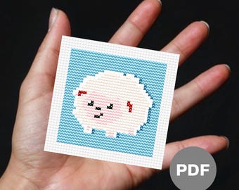 Fluffy Sheep Mini Cross Stitch Pattern -  Small Pixel Art (Digital PDF)