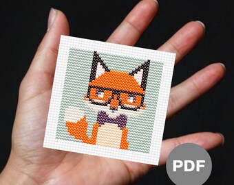 Fox with Glasses Mini Cross Stitch Pattern - Dapper Animal Pixel Art (Digital PDF)