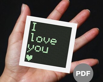 I Love You Green Screen Mini Cross Stitch Pattern - Geeky Valentine (Digital PDF)