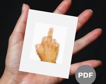Funny Middle Finger Mini Cross Stitch Pattern - Rude Pixel Art (Digital PDF)