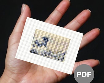 Patrón de punto de cruz "La gran ola de Kanagawa" - Mini Hokusai Pixel Art (PDF digital)