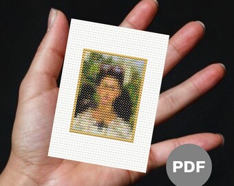 Frida Kahlo Mini Cross Stitch Pattern – Self Portrait Pixel Art (Digital Download)