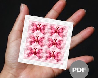 Dusty Rose Butterfly Mini Cross Stitch Pattern - Pixel Art (Digital PDF)