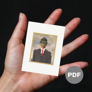 The Son of Man - Mini Cross Stitch Pattern, Pixel Art, Small Tiny Cross Stitch, Digital PDF Instant Download, Rene Magritte