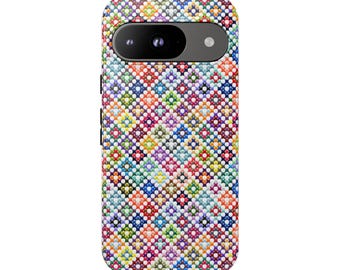 Phone Case Granny Square Cross Stitch Crochet Mosaic Effect Phone Tough Cases