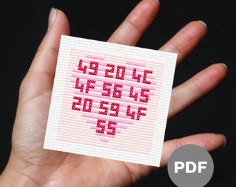 Valentine Heart 'I Love You' Mini Cross Stitch Pattern - Geeky Pixel Art (Digital PDF)