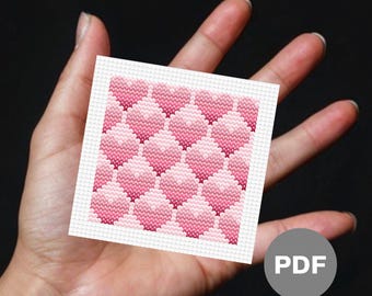 Dusty Rose Hearts Mini Cross Stitch Pattern – Valentine Pixel Art (PDF Pattern)