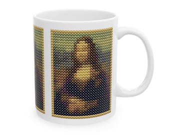 Mona Lisa (Da Vinci) Pixel Cross Stitch Effect Ceramic Mug, 2 sizes available