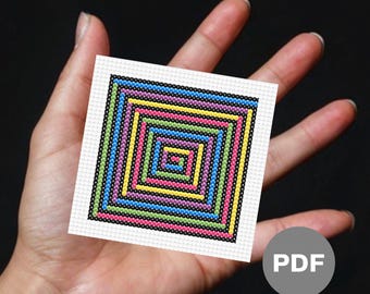 Regenbogen Spirale Minikreuzstichmuster – Abstrakte Patchwork Pixel Art (PDF Muster)