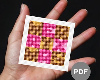 Pink and Gold Merry Xmas Mini Cross Stitch Pattern - Tiny Pixel Art (Digital PDF)