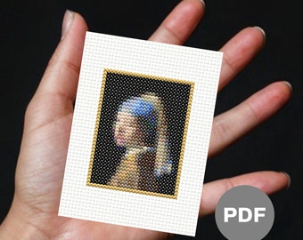 Girl With A Pearl Earring Mini Cross Stitch Pattern - Vermeer Pixel Art (Digital PDF)