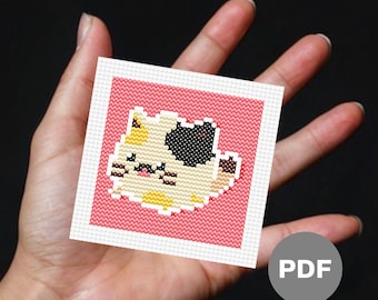 Calico Cat Mini Cross Stitch Pattern – Tiny Pixel Art (Digital PDF)