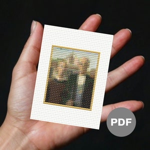 American Gothic - Mini Cross Stitch Pattern, Pixel Art, Small Tiny Cross Stitch, Digital PDF Instant Download, Grant Wood