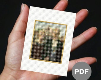 American Gothic Mini Cross Stitch Pattern – Grant Wood Pixel Art (Digital PDF)