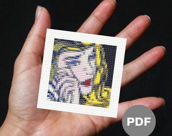 Roy Lichtenstein Crying Girl Mini Cross Stitch Pattern – Pixel Art (Digital PDF)