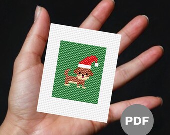 Christmas Yorkshire Terrier Mini Cross Stitch Pattern – Small Dog Pixel Art (Digital PDF)