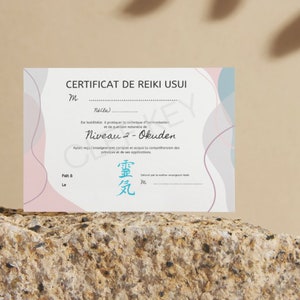 Customizable Usui Reiki Certificate, in French - 2nd degree - Instant PDF download (without lineage) - Colorful