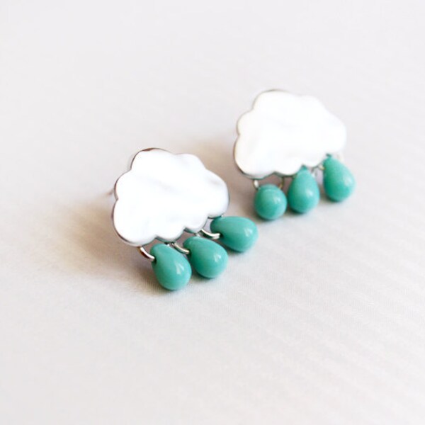 Rain Cloud Stud Earrings - Winter Jewelry - Gift for her under 25