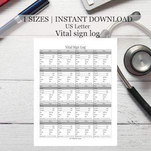 Vital sign log, vital sign chart, vital sign tracker, nursing, printable