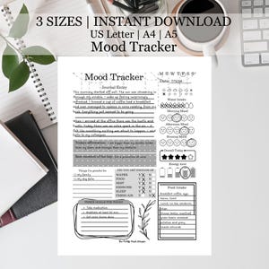 Daily mood tracker journal,Daily productivity, wellness tracker, mood journal,Daily emotion,Mood diary printable, mood diary,